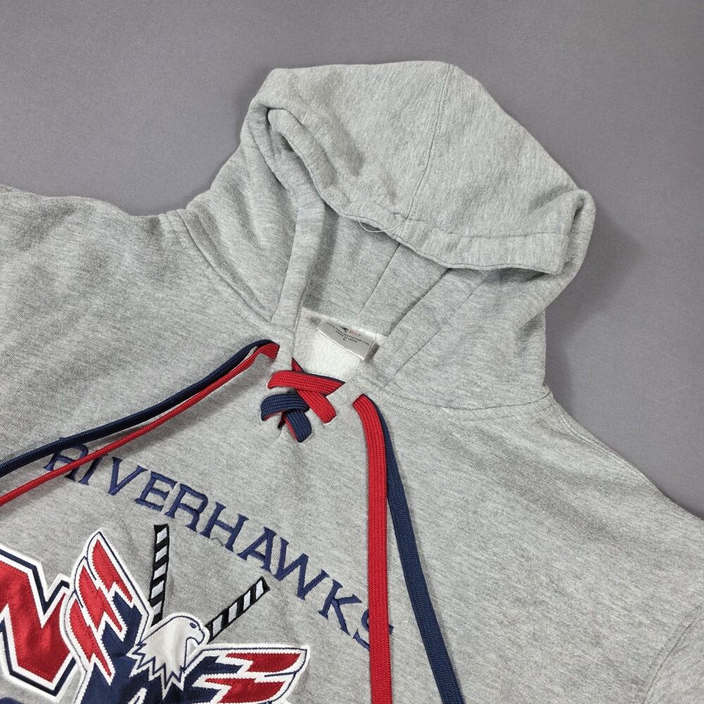 Hockey Lace Hoodie Sweatshirt "Riverhawks NWC Hockey" Embroidered Applique Sz L